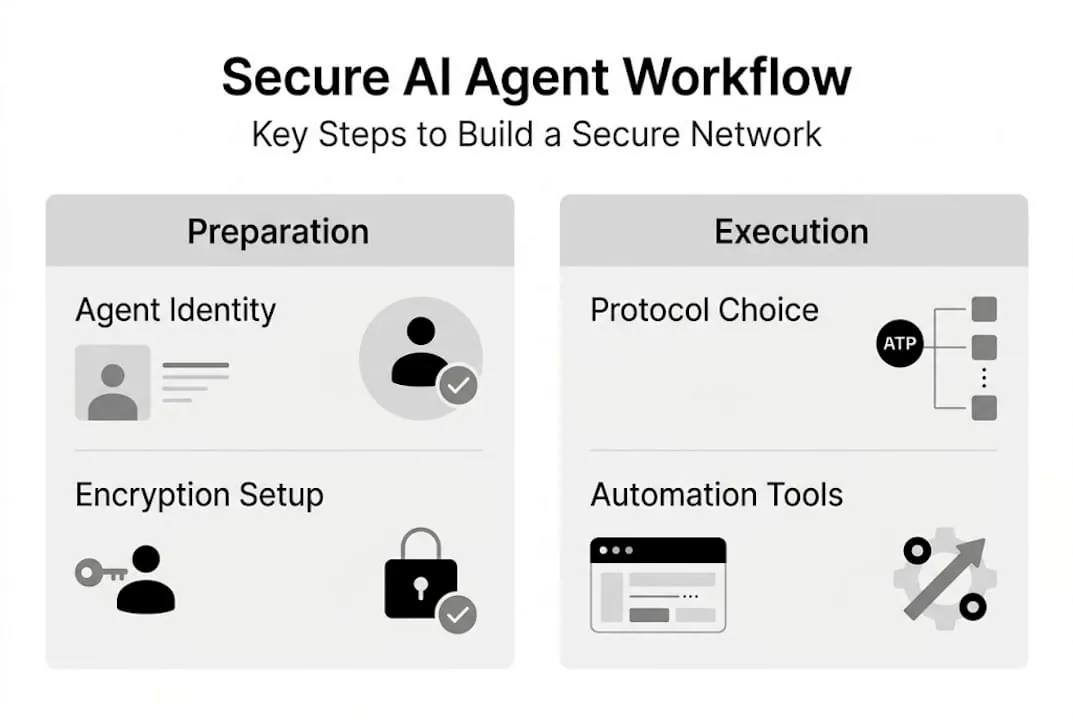 Infographic with secure AI networking workflow steps